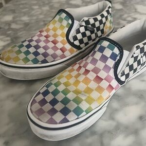 Vans Rainbow Multicolor Checkerboard Slip On Asher Sneakers Shoes Youth 5